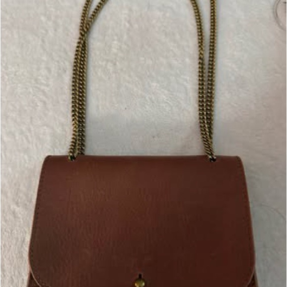 Madewell Brown Leather Crossbody with Gold Chain Strap